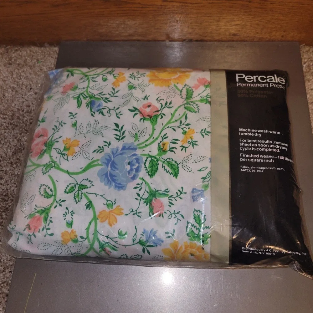 Vintage JCPenney Juliet Floral Full Fitted Sheet Percale Permanent Press NOS Cot
